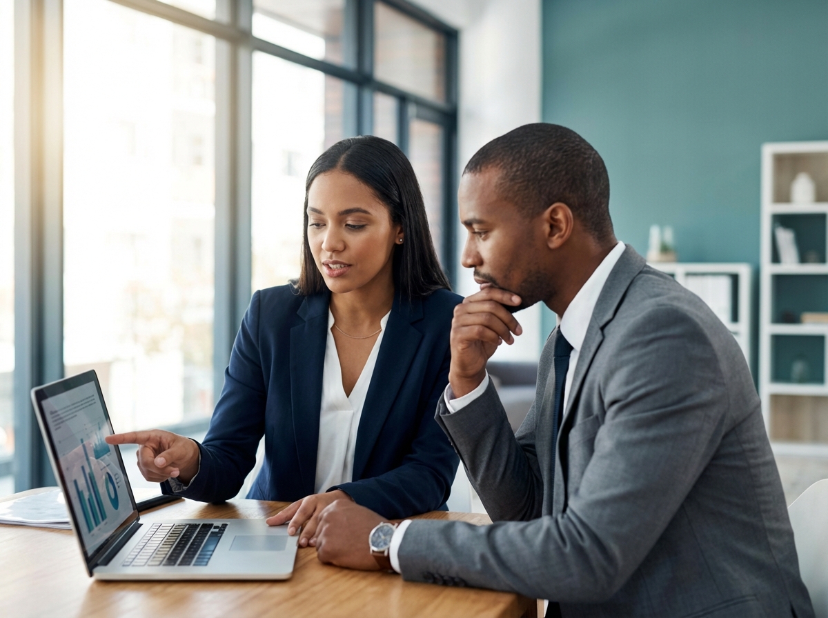 Consultants reviewing cloud performance metrics